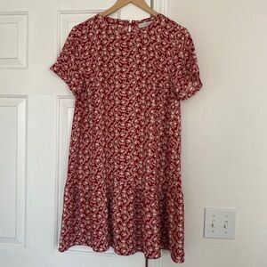 Loft red floral tunic dress in petite sizing.